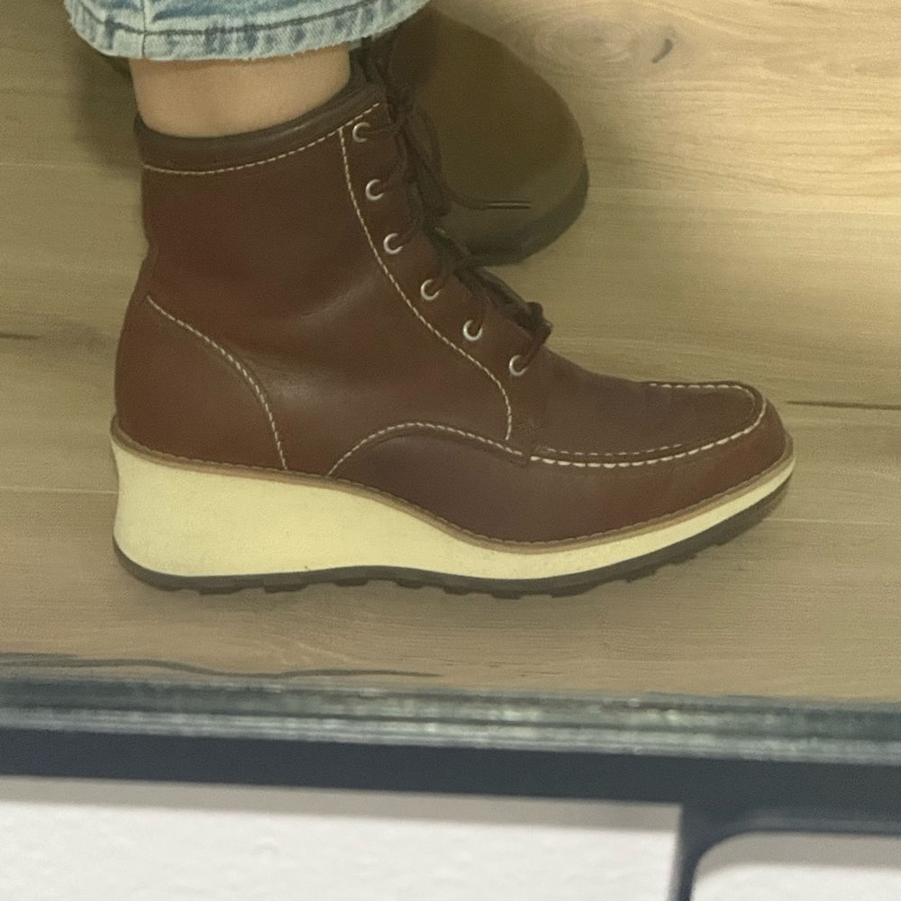Brown Leather Wedge Ankle Boots